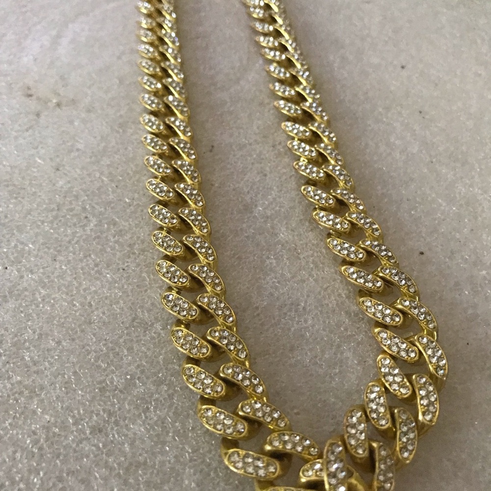 Gold Crystal Cuban Link Necklace - Women Jewelry